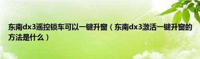 东南dx3遥控锁车可以一键升窗（东南dx3激活一键升窗的方法是什么）