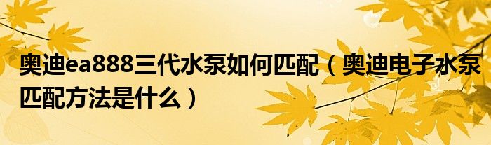 奥迪ea888三代水泵如何匹配（奥迪电子水泵匹配方法是什么）