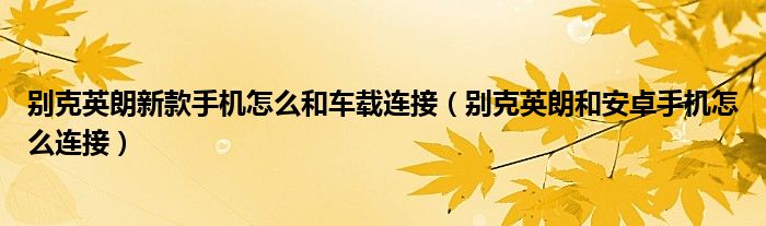 别克英朗新款手机怎么和车载连接（别克英朗和安卓手机怎么连接）