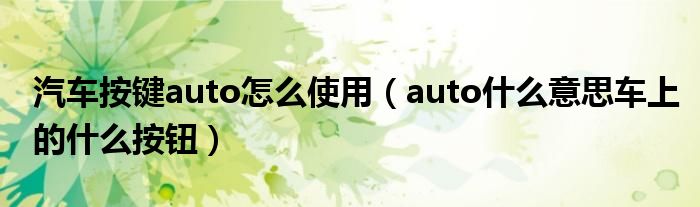 汽车按键auto怎么使用（auto什么意思车上的什么按钮）