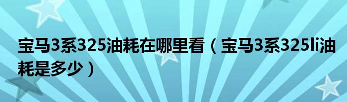 宝马3系325油耗在哪里看（宝马3系325li油耗是多少）