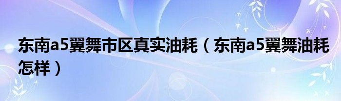 东南a5翼舞市区真实油耗（东南a5翼舞油耗怎样）