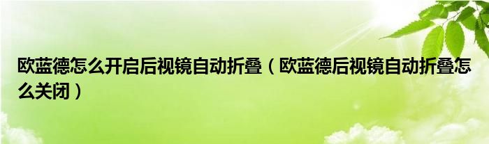 欧蓝德怎么开启后视镜自动折叠（欧蓝德后视镜自动折叠怎么关闭）