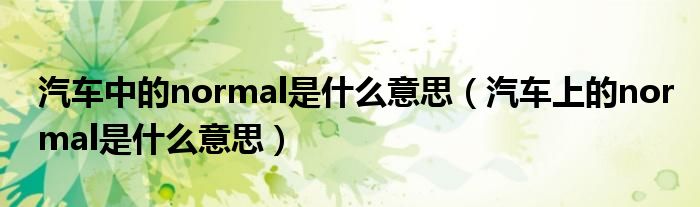 汽车中的normal是什么意思（汽车上的normal是什么意思）