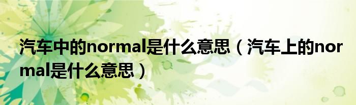 汽车中的normal是什么意思（汽车上的normal是什么意思）