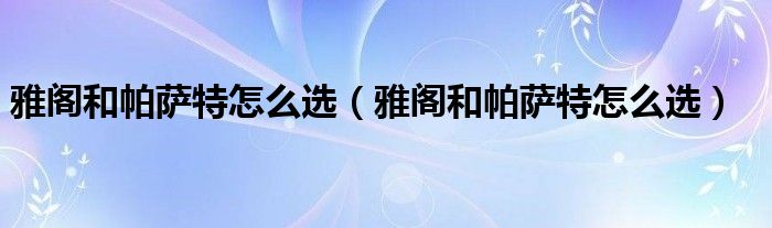 雅阁和帕萨特怎么选（雅阁和帕萨特怎么选）