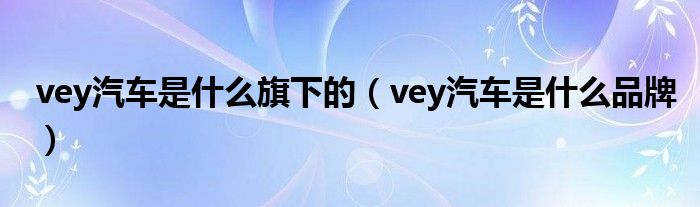 vey汽车是什么旗下的（vey汽车是什么品牌）